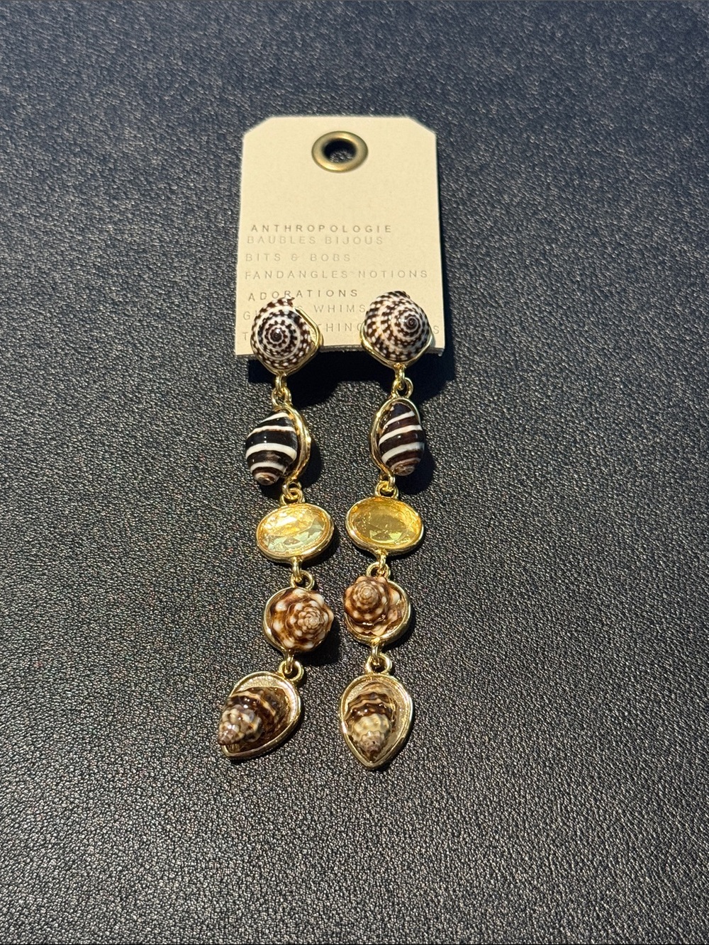Anthropologie 4k gold plated earrings dangle bits and bobs sea shells